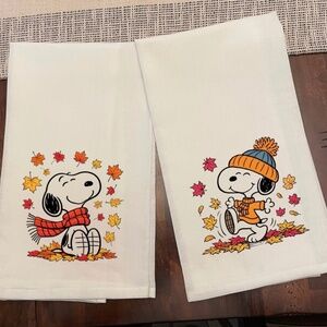Fall Snoopy Kitchen Dish Towels Set of 2 100% Cotton Flour Sack 28" x 28"